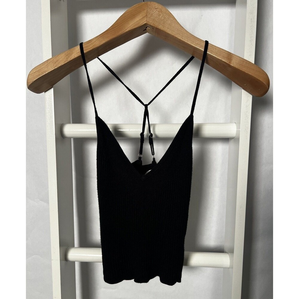 Abercrombie & Fitch Ribbed Knit Sweater Camisole Womens S Black V-Neck Adj Strap